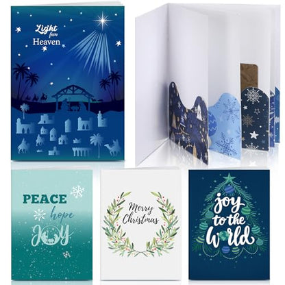 AmazingSpark 4 Set Christmas Gift Card Booklet Cardboard Nativity Scene Christmas Card for Gift Religious Xmas Money Holder Envelope for Cash Xmas Surprise Money Booklet for Adult Employee - style: Modern
