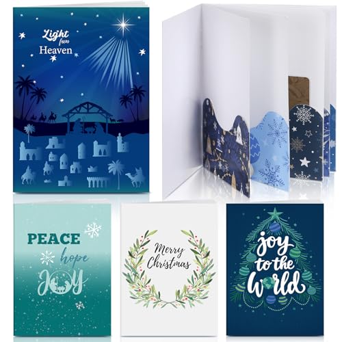 AmazingSpark 4 Set Christmas Gift Card Booklet Cardboard Nativity Scene Christmas Card for Gift Religious Xmas Money Holder Envelope for Cash Xmas Surprise Money Booklet for Adult Employee - style: Modern
