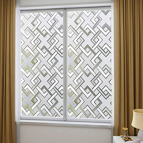 Frosted Window Privacy Film,3D Vinyl Decorative Window Decals, UV Blocking Static Cling No-Glue Glass Window Film (35.4 x 78.7 inch) - size: 35.4'' x 78.7'' (90 x 200 cm)