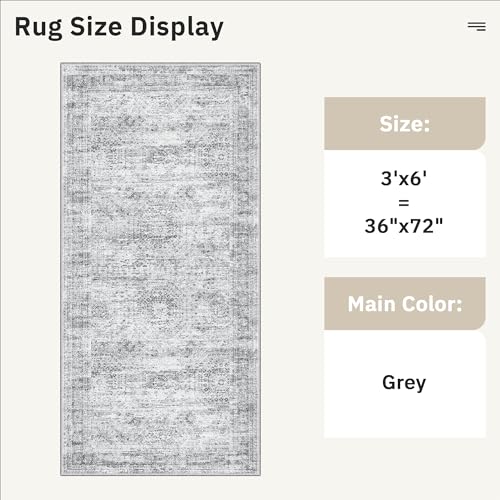 Soalmost Washable Kitchen Runner Rug 3x6 Hallway Entry Rugs Non-Slip, Grey - color: Grey, size: 3' x 6' (Runner)