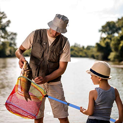 PLUSINNO Kids Fishing Net, Telescopic Lightweight Landing Net with Aluminum Pole Handle and Nylon Mesh, Catch and Release Butterfly Net for Kids Youth Outdoor - color: 2 Pack(1 Blue&1 Silver)