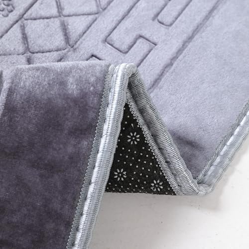 Prayer Rug Muslim Mat Islamic - Thick Prayer Rug Sajadah for Kids Men Women with Islam Prayer Beads for Eid Travel Ramadan, Soft and Luxury (Gray) - color: Grey