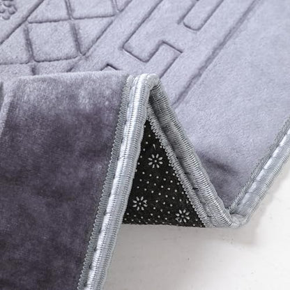 Prayer Rug Muslim Mat Islamic - Thick Prayer Rug Sajadah for Kids Men Women with Islam Prayer Beads for Eid Travel Ramadan, Soft and Luxury (Gray) - color: Grey