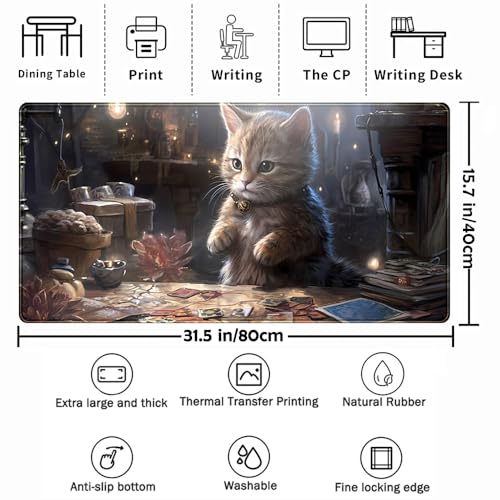 Lotus Cat XL Extended Large Gaming Mouse Pad - Black Magic Mystical Zone Gaming Desk Mat - Computer Laptop Keyboard and Mouse Mat Desktop Protector - 31.5 x 15.8 in - color: Witch Cat
