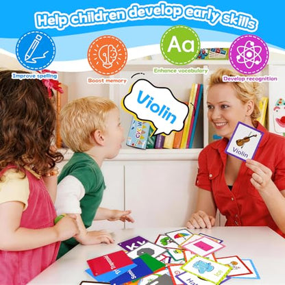 Toddler Learning Flash Cards, 60 PCS Double Sides Flashcards for Alphabets, Numbers, Colors, Shapes, Sight Words, Baby Cognitive Flashcards for Kids, Preschool Kindergarten Learning Activities - style: Alphabet Learning Cards