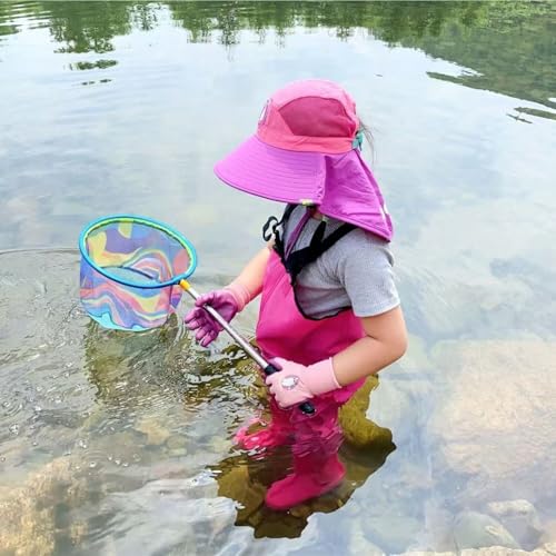Fishing Net 2 Pack Retractable Lightweight Landing Net with Aluminum Rod Handle Fishing Nets for Youth Catch and Release Butterfly Nets - style: Black+red