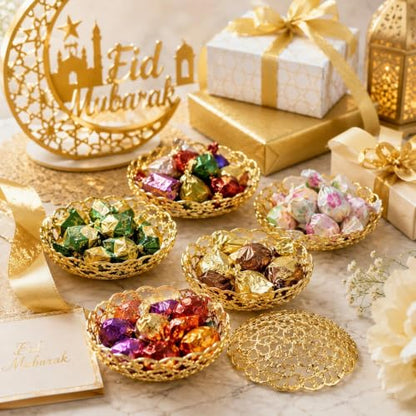 LOGOFUN 12pcs Ramadan Tray Eid Mubarak Snack Serving Plate Gold | Reusable; Elegant; For Festival Party Storage Candy, Dessert and Desktop Decoration