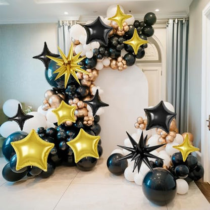 Black Gold Star Balloons,16Pcs 22/18/10 Inch Birthday New Year Decorations - color: Black Gold
