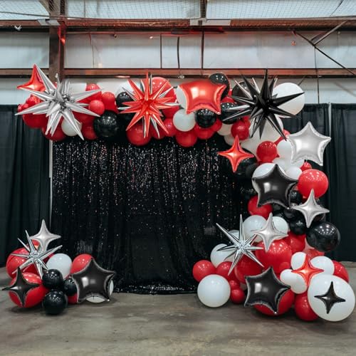 Red Black Silver Star Balloons,16Pcs 22/18/10 Inch Foil Prom Movie Decor - color: Red Black Silver