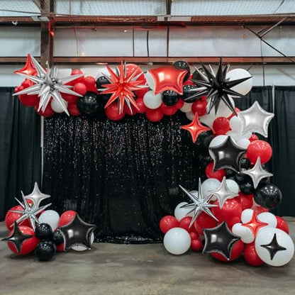 Red Black Silver Star Balloons,16Pcs 22/18/10 Inch Foil Prom Movie Decor - color: Red Black Silver