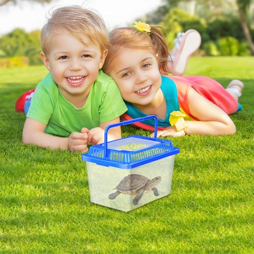 DOITOOL Portable Turtle Aquarium with Lid Small Travel Fish Tank Sturdy Plastic Reptile Carrier Box for Turtles and Aquatic Pets Home Use Terrarium