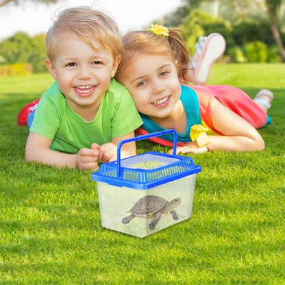 DOITOOL Portable Turtle Aquarium with Lid Small Travel Fish Tank Sturdy Plastic Reptile Carrier Box for Turtles and Aquatic Pets Home Use Terrarium