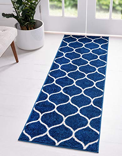 Unique Loom Trellis Frieze Collection Area Rug - Rounded (2' x 6' 1" Runner, Navy Blue/ Ivory) - color: Navy Blue/Ivory, size: 2' x 6'1" (Runner)