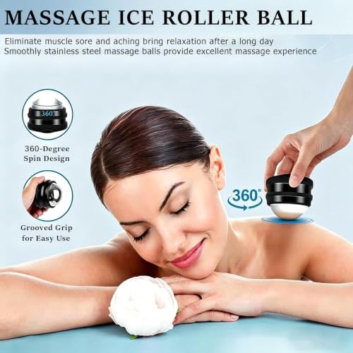 Massage Ice Roller Ball Cold & Heat Therapy Tight and Sore Muscles Relief | Plantar Fasciitis Roller Manual Massager, for Neck, Shoulders, Back, Calves, Feet, with Storage Bag, Sports Relaxations Gifts