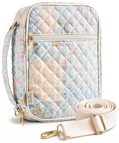 Miss Adola Bible Cover Case for Women - Quilted Bible Carrying Case Organizer Study Bag with Zipper Handle and Shoulder Strap Patchwork Vintage Flower Book Cover for Teen Girls - color: Patchwork-flower