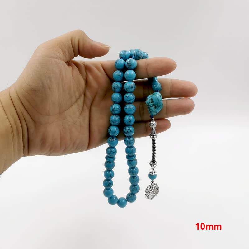 ALBASHAN Tasbih Natural Turquoise Muslim prayer bead men Eid Gift Islamic Misbaha Rosary Beads Bracelet (10mm x 45 beads) - size: 10mm x 45 beads