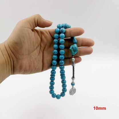 ALBASHAN Tasbih Natural Turquoise Muslim prayer bead men Eid Gift Islamic Misbaha Rosary Beads Bracelet (10mm x 45 beads) - size: 10mm x 45 beads