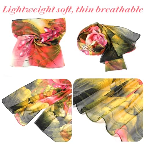 10 Pack Scarves for Women Lightweight Bulk, Chiffon Floral Print Shawls, Sheer Summer Head Scarves, Elegant Neck Wraps for All Seasons and Occasions (61 X 18.8 Inches)