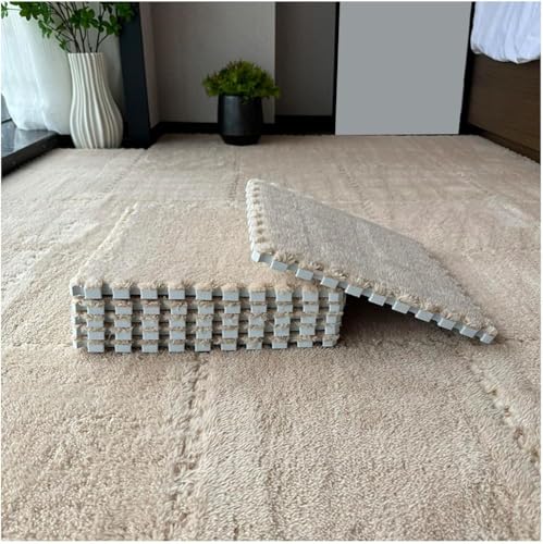 FYYSJW 10 Piece Plush Patchwork Foam Floor Mat, Soft Interlocking Floor Carpet Squares, Fluffy Puzzle Area Rug, 12 X 12 Inch,Khaki - color: Khaki