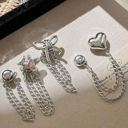 Ouliget Multi-Function Magnetic Clothing Clips,Pinless Brooch Chain Magnetic Buttons Shawl Clips for Hijab, Loose T-Shirt Hems, Sleeves, Collar and Pants Hems,4 Pieces (Silver Bow) - color: Silver Bow