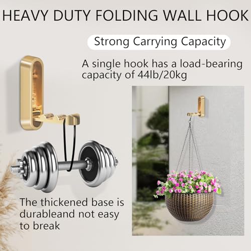 2PCS Foldable Gold Wall Hooks, Heavy Duty Zinc Alloy Folding Wall Hooks,Folding Coat Hooks, Flip Down Hook for Hanging Coats, Bags, Hats, Cooking Utensil, Bathrobes, Keys (Gold) - color: Gold, size: 2 Hooks