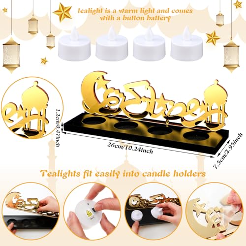 Rossesay Islamic Decorations Islamic Candle Holder with LED Tea Candles Wooden Acrylic Islamic Tabletop Decors Ramadan Kareem Eid Mubarak Sign Muslim Gifts for Home Table Party Decorations(Novelty)