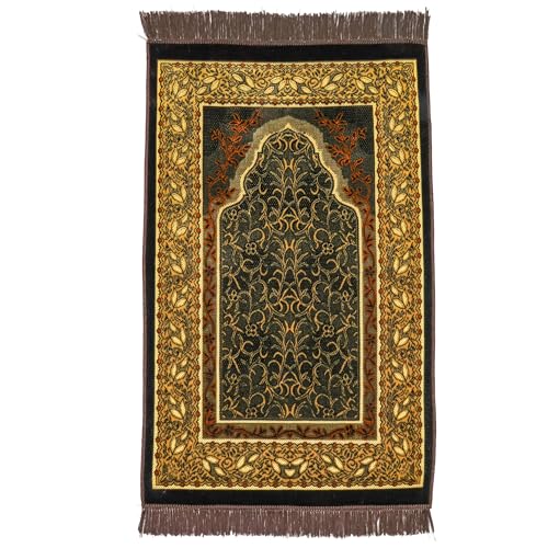 Muslim Prayer Rug, Soft Plush Thin Islamic Prayer Mat, Janamaz, Sajada, Praying Carpet, Islamic Gift, Foldable Portable Turkish Prayer Mat for Men&Women, Lightweight Travel Prayer Rug, 26"x43" - color: Jeddah / Browncacao