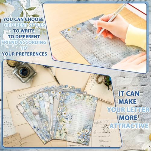 TaoBary 160 Pcs Stationery Paper Set 50 Double Sided Stationery Papers with 50 Matching Envelopes and 60 Round Dot Sticker, 10 Design (Serenity Junk,8.25 x 5.5 Inch) - size: 8.25 x 5.5 Inch, style: Serenity Junk
