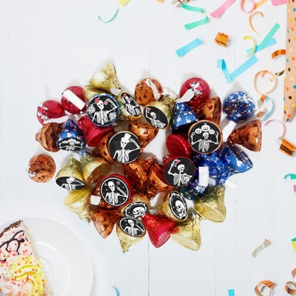 Black Skull Kiss Sticker Labels - Skull Skeleton Round Candy Sticker Favors - Happy Halloween Party Labels Fit Chocolate Candy (Set of 150) - color: Black Skull