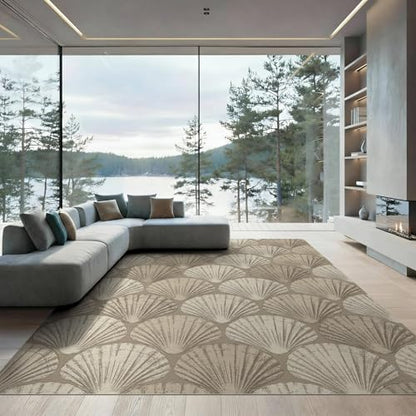 6'x9' Washable Beachy Seashell Area Rug, Beige Non-Shedding Pet Friendly Room Rug Foldable Easy Care Carpet for Queen Size Bedroom, Under Bed, Master Suite | Ref:1886597 - color: Beige/Pattern 25, size: 6' x 9' (Rectangular)