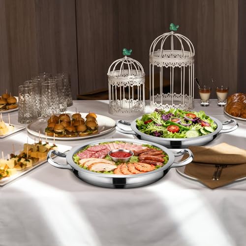 2-Set 12 Inch Shrimp Cocktail Serving Dish with Ice Tray, Cold Chilled Serving Trays, Cooling Platter Charcuterie Board for Appetizer Oyster Salad Buffet Parties, Dishwasher Safe, Stainless Steel - size: 2-Set