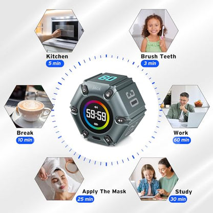 Printers Jack Timer, Visual Pomodoro Timer, Productivity Cube Mute & Vibration & Adjustable Sound Alert, for Office, ADHD, Study, Work, 3/5/10/25/30/60min & Custom Countdown - Iron Gray - color: Iron Gray