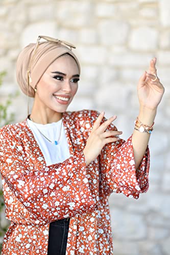 para life Dubai Turbans for Women, Breathable Instant Turban|Std Size Stretchable Cotton|Hijab Cap&Undercap - color: Caramel