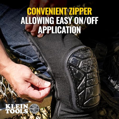 KLEIN TOOLS 60629 Tough-Flex Knee Sleeves for Work, Construction, Low-Profile Sleeve with Zipper, Gel-Like Foam, Black, M/L - size: M/L