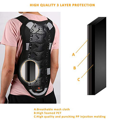RIDBIKER Chest Protector Motorcycle, Dirt Bike Gear Body Armor Vest Spine Back Protector for Motocross Off-Road (Reflective at Night) (Black, L) - size: Large