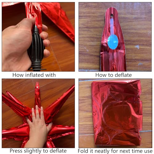 6 Pcs Red Star Foil Balloons One-Piece 14-Pointed Star Balloon 4D Cone Mylar 22inch Christmas Birthday Wedding Fireworks Shape Party Supplies (Red) - color: Red