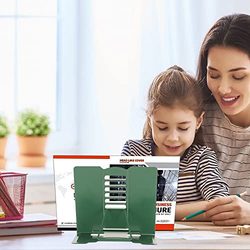 Metal Book Stand Adjustable Book Holder for Reading | Portable & Sturdy For Textbooks Cookbooks Sheet Music Papers Study - color: Full Green