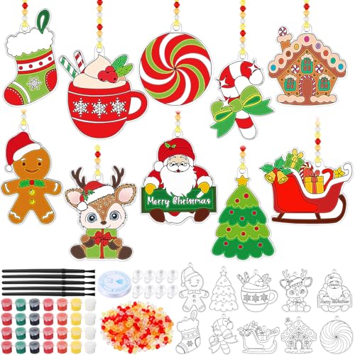 Beeveer 30 Sets Christmas Suncatchers Craft Kit DIY Window Art - style: Christmas