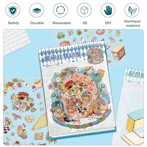 Scene Sticker – 20 Sets of DIY 3D House Scenes Cute Cartoon Stickers Kit for Kids & Adults – Fun Sticker Therapy Activity for Stress Relief, Crafts & Gifts (Black - 20 Set) - color: Black - 20 Set