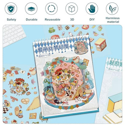 Scene Sticker – 20 Sets of DIY 3D House Scenes Cute Cartoon Stickers Kit for Kids & Adults – Fun Sticker Therapy Activity for Stress Relief, Crafts & Gifts (Black - 20 Set) - color: Black - 20 Set