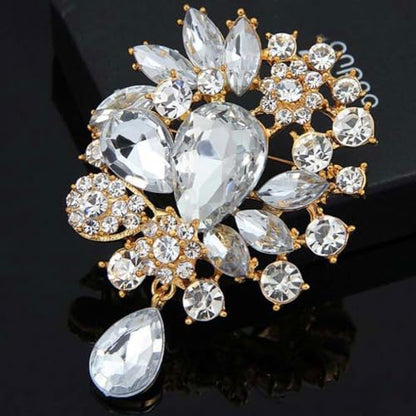 Ezing 4 Pieces Lot Large Big Silver Gold Plated Assorted Crystal Rhinestones Brooch Pins Set - color: A