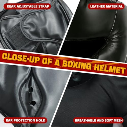 14 Pcs Boxing Set Boxing Equipment Set for Beginners Including 2 Pair of 6 oz Boxing Gloves Headgear Helmet Hand Wraps Mouth Guards Gifts Training Equipment - color: Single black