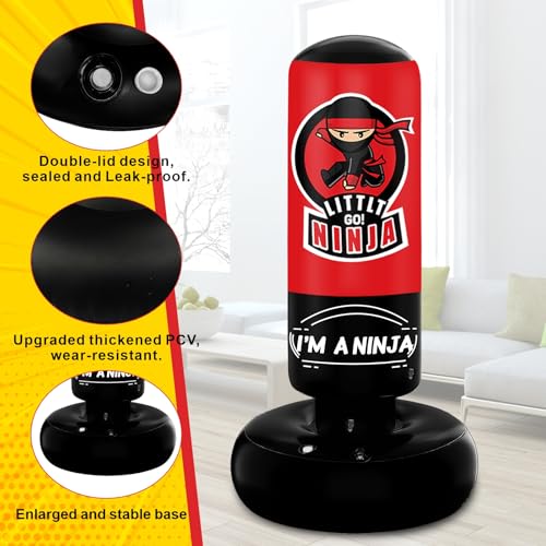 Punching Bag for Kids,67" Inflatable Kids Boxing Bag Toy Gift for Age 5-12 | Larger Stable Kids Punching Bag,Inflatable Punching Toys,Gift for Boys Girls,Practicing Karate,Taekwondo,MMA - style: Ninja