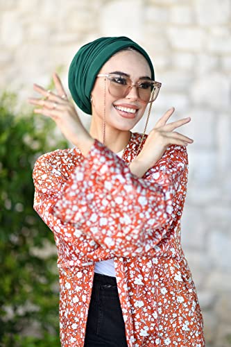 para life Dubai Turbans for Women, Breathable Instant Turban|Std Size Stretchable Cotton|Hijab Cap&Undercap - color: Emerald