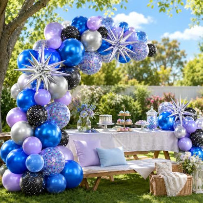 Outer Space Balloons, 12 Inch Purple and Black Balloon for Birthday Party - color: Black and Sliver, size: 30PC