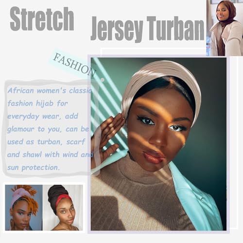 ZRQ 1 Pieces Beige Stretch Hijab Extra Long Solid Color African Shawl Hair Scarfs Jersey Turban Fashion Head Scarf Soft Head Wraps for Black Women - color: Beige