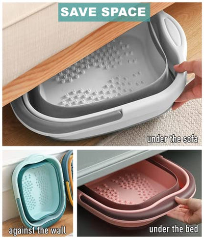 Collapsible Foot Bath Basin Soaker Tub with Handle for Soaking Feet, Foldable Pedicure Foot Spa Massager Foot Care Soak Plastic Inflatable Bucket Bowl Bathtub Tools for Washing Cleaning, White - color: White/Grey