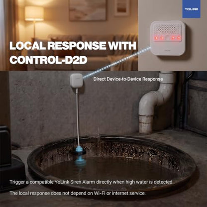 YoLink LoRa Water Level Monitoring Sensor Starter Kit: 1 YoLink Hub & Wireless Battery-Powered Float Switch Alarm, Sump Pump Alarm, AC Condensate Overflow, Tank Level, Toilet Leak Sensor, 105dB Siren