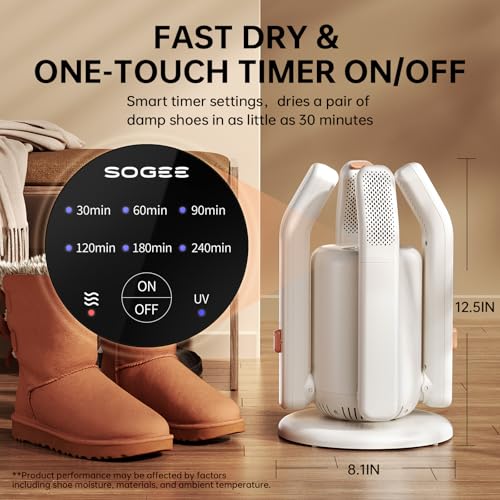 Boot Dryer, Shoe Dryer for Work Boots and Gloves, 4 Tubes with 6 Timers, Rose Salt Remove Odor, Quiet Portable Shoe Dehumidifier, Suitable for Ski Boots, Shoes, Gloves, Socks & Hats, SH03