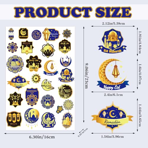 Happy Ramadan Mubarak Temporary Tattoos, 8 Sheets Eid Al Adha Ramadan Kareem Party Decorations, Moon Star Tattoo Stickers for Eid Mubarak Festival Gifts Party Favors Supplies